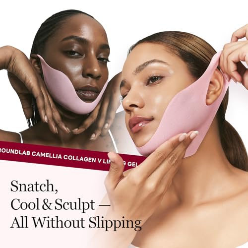 ROUND LAB Camellia Deep Collagen V Lifting Gel Mask 4ea | Double-chin Turkey Neck Instant Face Lifting Mask, Cooling and Depuffing Face Toning Belt, Firming Sagging Skin, Korean Skin Care, 10g/0.35oz