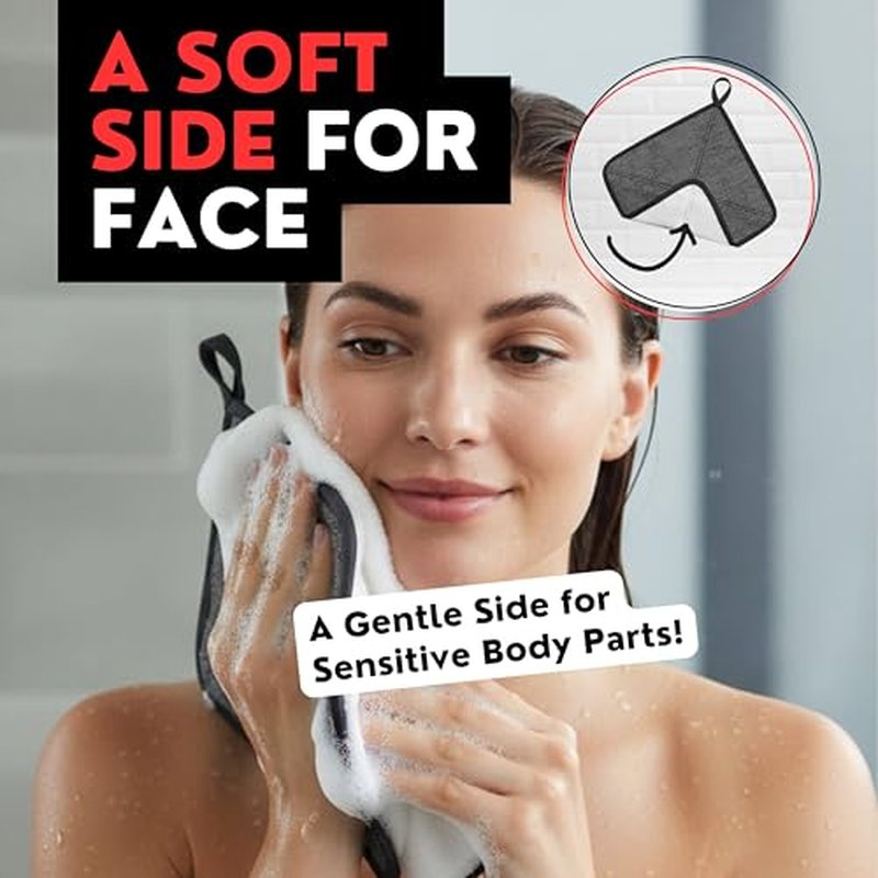 Bye Bye Loofah Double-Sided Exfoliating Washcloth with Hand Pocket ? Rough & Soft Texture for Deep Clean, Smooth Skin, Fast Drying Body Scrubber for Shower or Bath