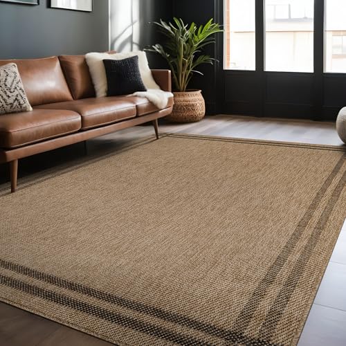 Bordered Natural & Black 5x7 Jute Rug for Indoor Outdoor Living Room Kitchen