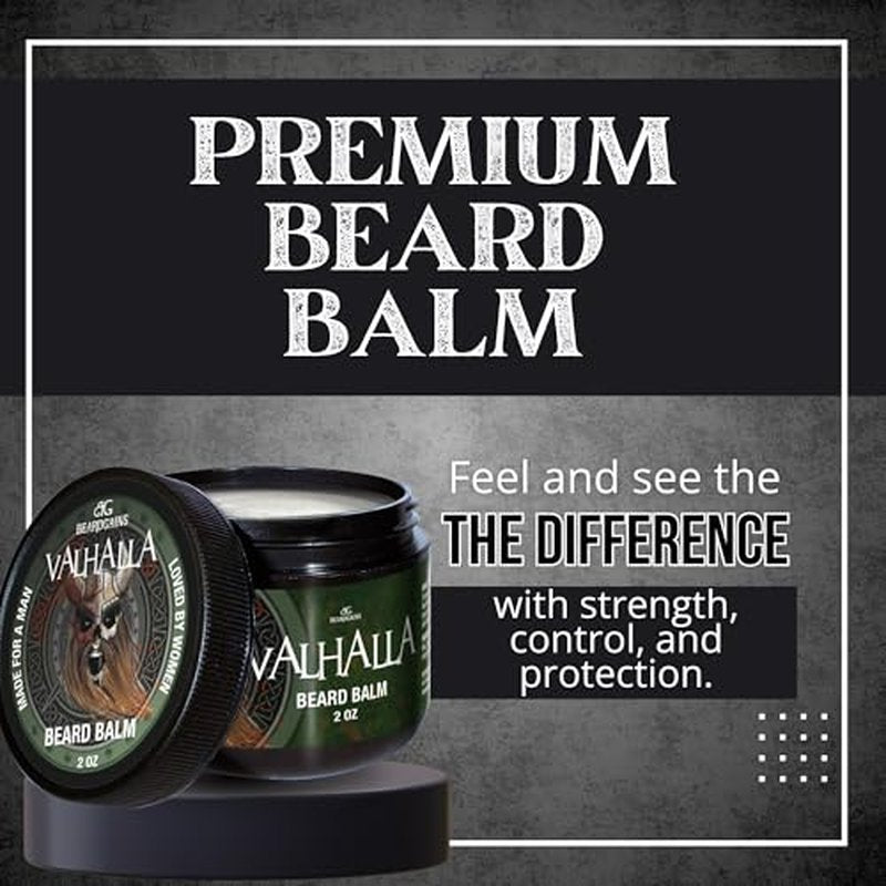 Beard Gains Medium Butter Hold Scented Balm for Men 2oz | Valhalla Luxury Vikings Conditioner | Style, Groom & Grow Facial Hairs W/Organic and Natural Product | MADE IN USA