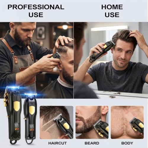 SHYEEH Black Hair Clippers and Beard Trimmer Set for Men