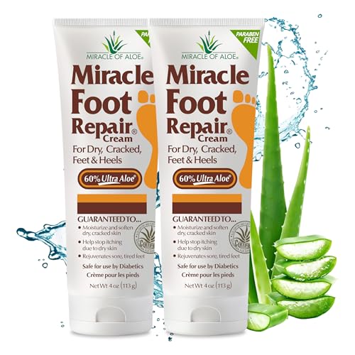 Miracle Foot Repair Cream, 4 oz Repairs Dry Cracked Heels and Feet, Diabetic-Safe, 60% Pure Ultra Aloe Moisturizes, Softens, and Repairs, Relief from Discomfort of Ingrown Toenails (2-Pack)