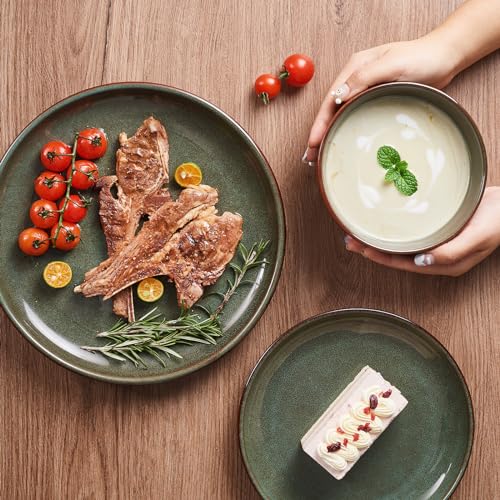 Pokini 12-Piece Stoneware Dinnerware Set for 4 Brown Green Reactive Glaze