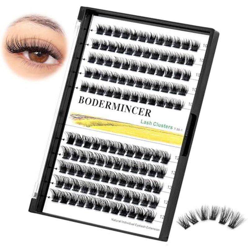 Bodermincer 120 Clusters 10mm+12mm/12mm+14mm Mixed Lash Cluster False Eyelash Individual Cluster EyeLashes Grafting Fake False Eyelashes Eyelash Extension (M01-Black-12mm)
