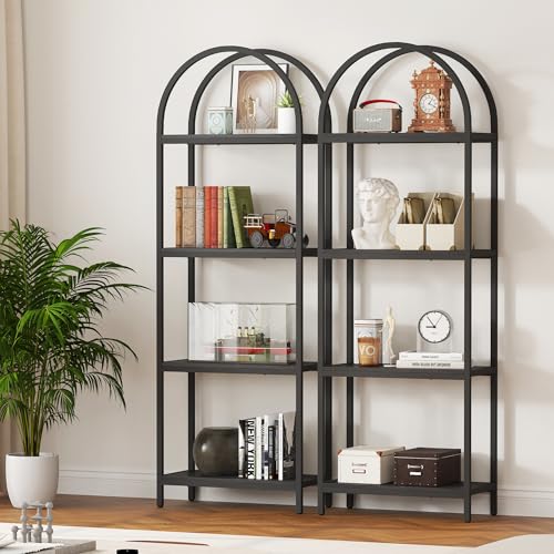 Black 4-Tier Arched Bookcase - Industrial Open Shelving Unit, 71.3" Tall