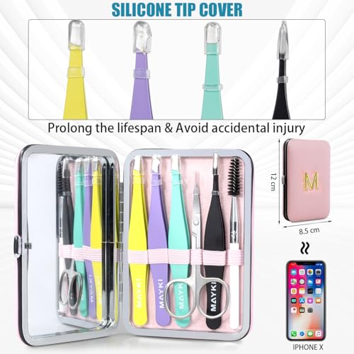 Initial M Tweezers with Mirror for Women Facial Hair, Best Gifts for Teen Girl/Daughter/Friend/Mom/Bridesmaid/Wife/Girlfriend, Unique Gift for Birthday/Anniversary/Mothers Day/Valentines Day/Christmas