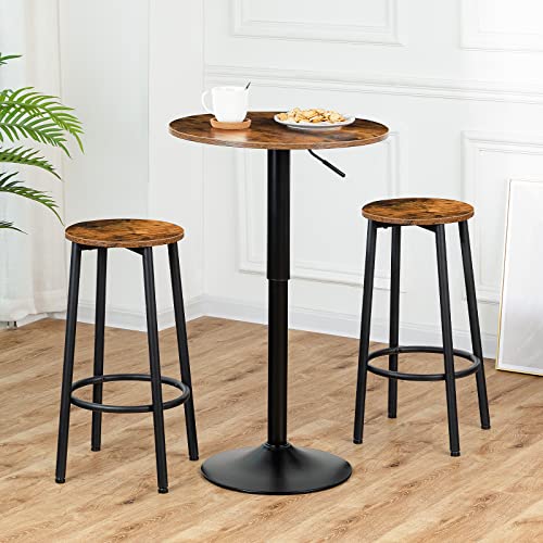 HOOBRO Rustic Brown Height-Adjustable Round Pub Table 27-35.4 Inches Modern Style