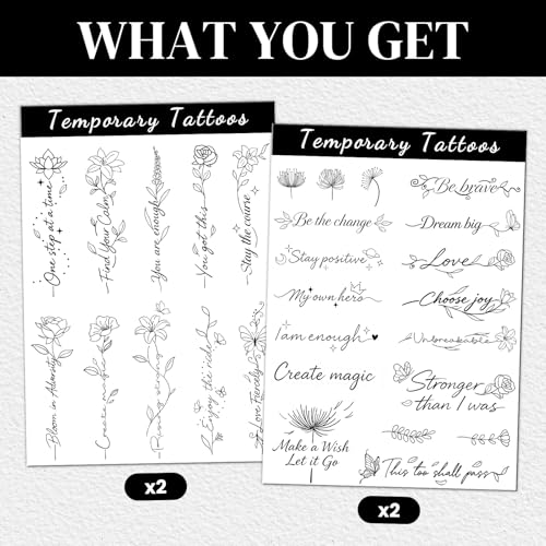 Cerlaza Temporary Tattoos Adult, 29 Styles Fake Tattoos Semi Permanent Tattoo for Women Girls, Realistic Long Lasting Small Rose Tatoo Temporary Kits Flower Floral Stickers Body Art for Hand Neck