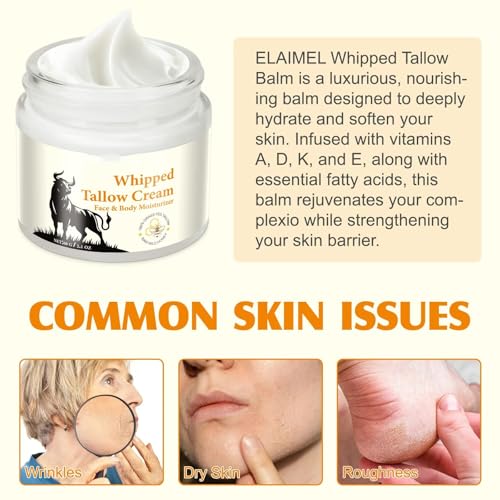 Beef Tallow for Skin, Beef Tallow Honey Balm, Organic Moisturizer for Face & Body Skin Care, Deeply Nourishes the Skins with Raw Wild Honey, Fast Absorption for Dry & Aging Skin