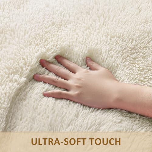 8x10 Ivory Shag Area Rug - Washable Non-Slip Fluffy Bedroom Carpet for Living Room & Nursery - Rectangular