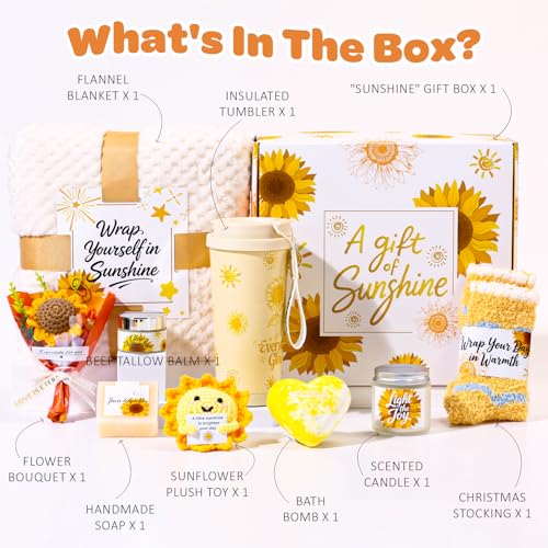 Yellow Sunflower Gift Box for Women - Luxury Self-Care Package, Birthday & Get Well Gifts