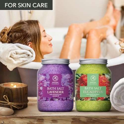Bath Sea Salt Set with Lavender & Eucalyptus - Relaxing Aromatherapy Spa