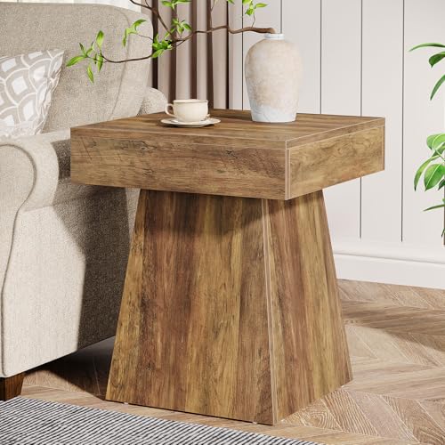 Tribesigns Rustic Mushroom-Inspired End Table with Wide Base - Brown / 1