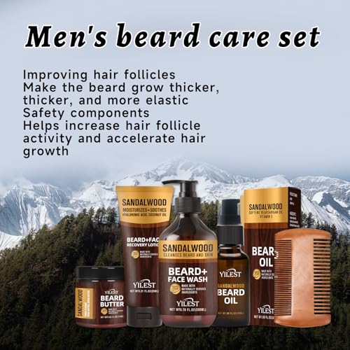 Sandalwood Beard Care Set | Nourish Follicles for Elastic Growth, Deeply Condition with Butter & Oil, Soothe Skin with Recovery Lotion & Gentle Wash