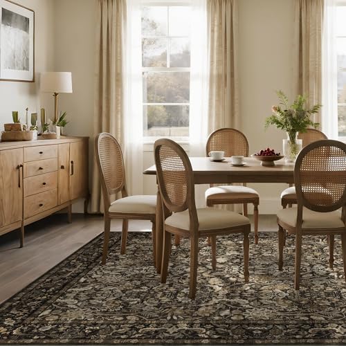 Vintage Floral Area Rug 8x10 ft - Brown & Gold Washable Living Room Carpet