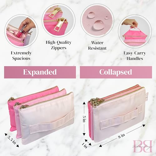 BOBBIE Accordion Travel Makeup Bag, Large Capacity Cosmetic Bags for Women, Durable & Compact Make up Organizer, Lightweight & Portable Zipper Pouch, Water-Resistant Toiletry Bag with 3 Compartments