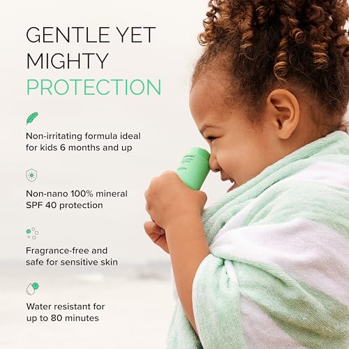 Kids Mineral Sunscreen Stick SPF 40 - 2 Pack, Gentle Broad-Spectrum, Fragrance-Free
