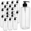 20 Pack 16oz/ 500ml Plastic Empty Bottles Refillable Shampoo Containers with Pump Lightweight Square Soap Dispenser Bottles for Essential Lotions, Shampoos, Conditioner, Massage Oil (Clear, Black)