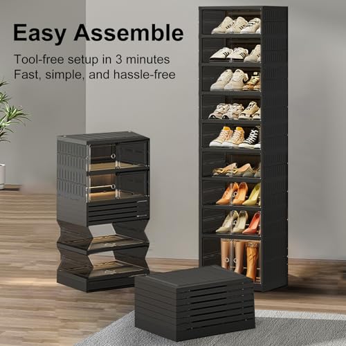 SYNCVIBE 9-Tier Foldable Shoe Rack Organizer for 18 Pairs - Black, 17.3" Wide, Easy Assembly