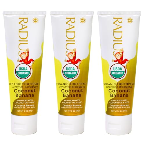 Kids Organic Coconut Banana Toothpaste 3oz Pack of 3 - Non-Toxic, Fluoride-Free