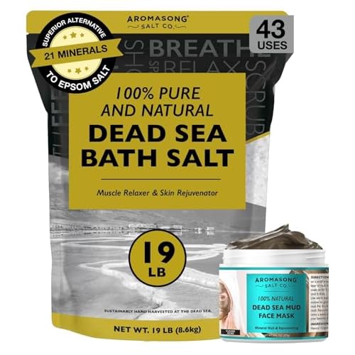 Aromasong Dead Sea Spa Bundle: 100% Pure Dead Sea Salt 19 Lb & Dead Sea Mud Mask