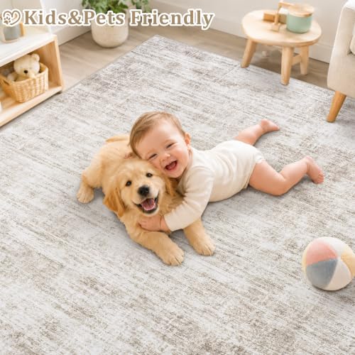 Yidanamy 8x10 Brown Washable Area Rug - Modern Abstract Carpet for Living Room