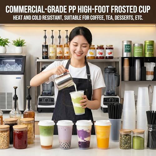 16 oz Frosted Plastic Cups Bulk Pack of 500 - 90mm for Boba Tea & Coffee