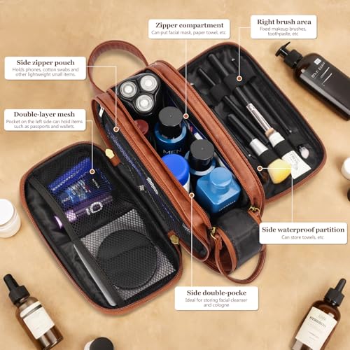 Personalized Gifts for Men, PU Leather Travel Toiletry Bag Men (M)