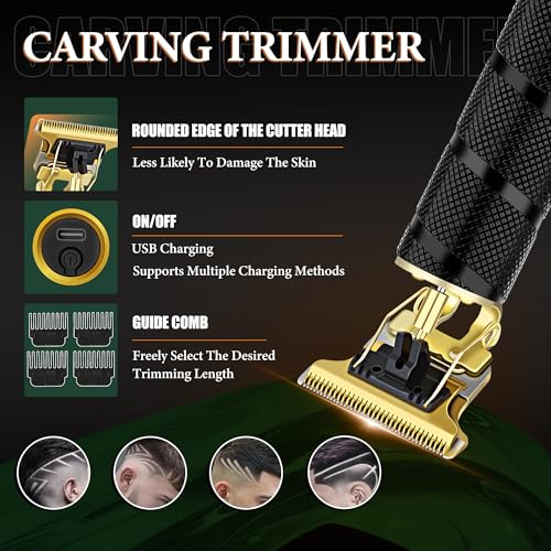 Men's Professional Hair Clippers & Beard Trimmer Set B3 - Ceramic T-Blade, LCD Display, Cordless