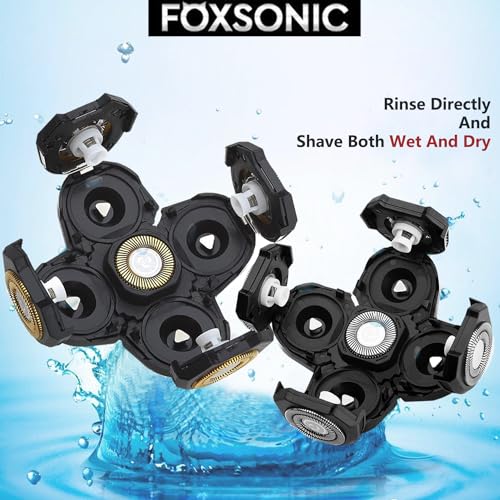 FOXSONIC 3PCS Universal 5 Blades Head Shaver Replacement Heads - Black & Gold (5 Blades x3)