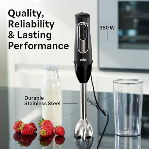 Immersion Hand Blender with Beaker and Whisk - 350W Dual Speed, Versatile Kitchen Tool