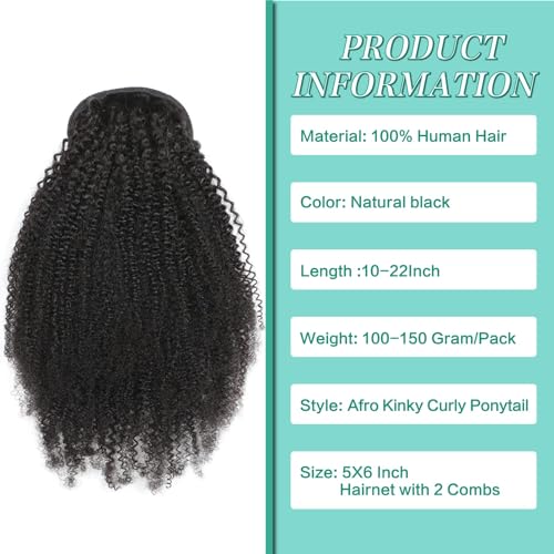 Afro Kinky Curly Ponytail Extension 22 Inch Natural Black - Variation 1B-Afro KC