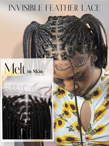 Full Lace Box Braided Wig for Women - 34 Inch Knotless Square Part with Baby Hair - Black / 34
