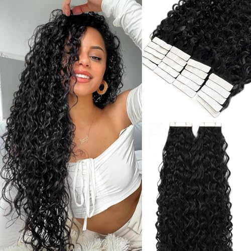 Smartinnov Deep Curly Tape-in Hair Extensions 12 Inch 1B-DC 50g for Black Women