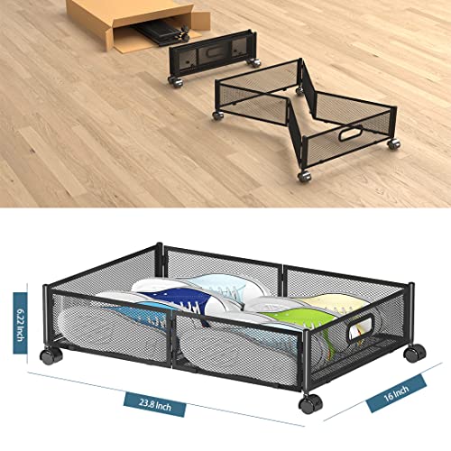 Uyokcnie Black Foldable Under Bed Storage Containers 4 Pack with Handles & Wheels