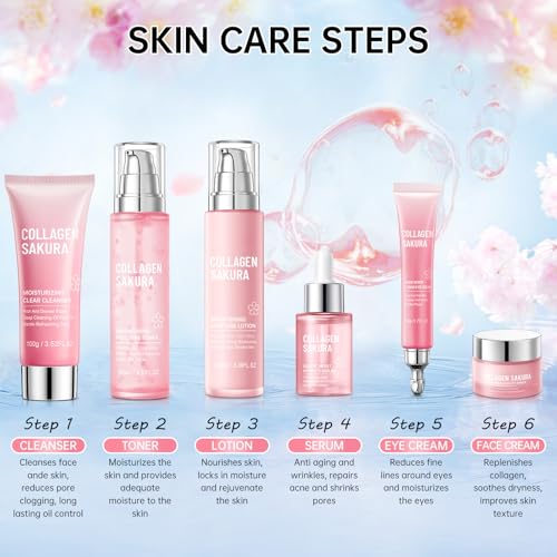 Mopayzer Sakura Skin Care Set for Teen & Women 6 Pcs Moisturizing & Repair