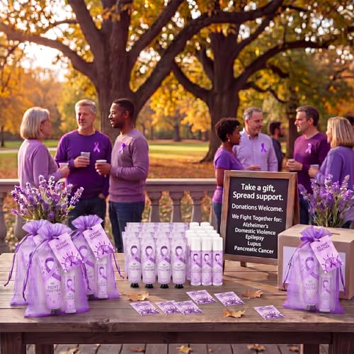 Purple Ribbon Awareness Gift Set - Lip Balm & Hand Cream Set with Organza Bags & Cards - 30 Sets