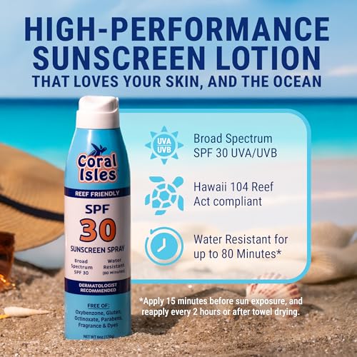 Coral Isles SPF 30 Reef Safe Sunscreen Spray - Lightweight, Non-Greasy, 6 Fl Oz Pack of 2