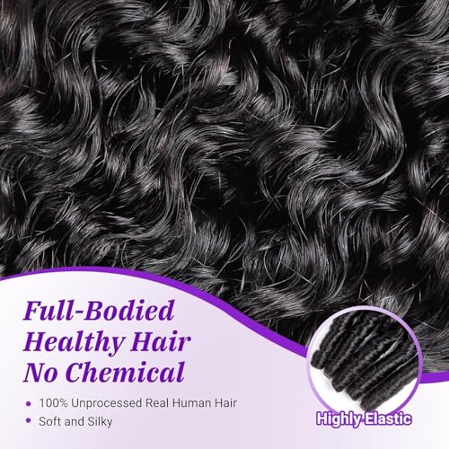 Omiliyah 18 Inch Water Wave Human Hair Bundles - Spiral Curly Ends, 120g, 2 Bundles, Natural Black