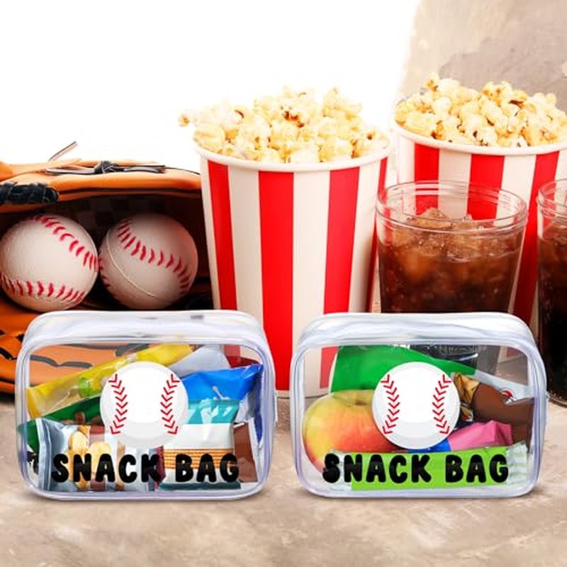 12 Pcs Baseball Snack Bags for Team Gifts Baseball Goodie Treat Candy Pouch Bags Clear PVC Waterproof with Zipper Party Favors for Team Ground Birthday Gifts Sport Supplies