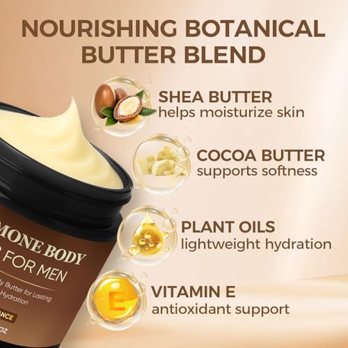 Men's Pheromone Body Butter with Shea, Cocoa & Coconut Oil - Long Lasting Fragrance