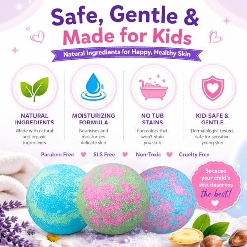 Unicorn Bath Bombs for Kids with Surprise Jewelry - 6 Pack, Organic & Scented