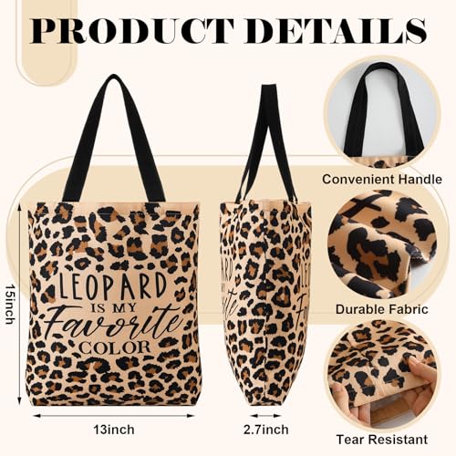 Paterr 2 Pack Leopard Print Makeup Bag and Tote Bag Cheetah Canvas Handbag Zipper Pouch Gifts for Women