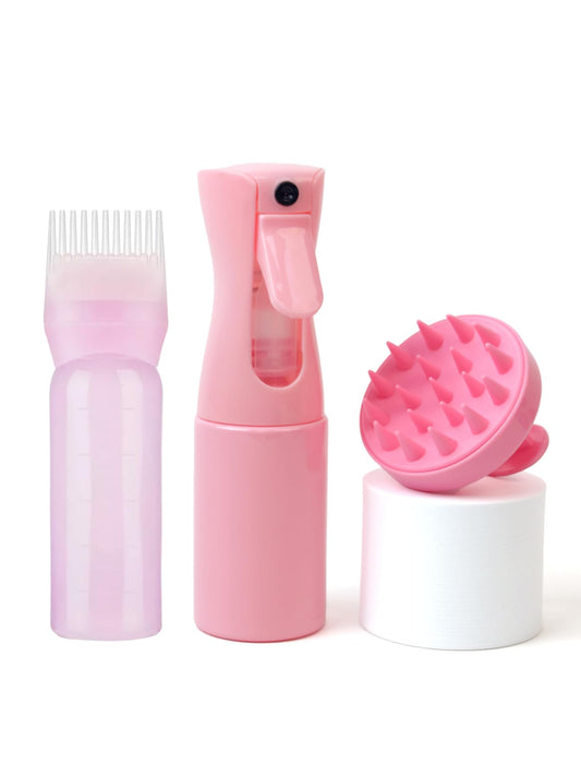 Hair Scalp Brush Continuous Spray Bottle Hair Oil Applicator Bottle for Hairstyling (Pink)