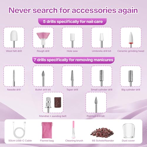 Cordless Nail Drill with UV NailLamp ? 2-in-1 Rechargeable Electric Nail File & Flash Curing Lamp, 35000 RPM for Gel, Acrylic, Dip Powder Nails (Rose Gold)