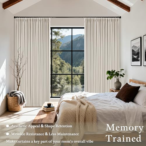 Natural Blackout Pinch Pleated Curtains 70W x 102L Dual Layer Block Sunlight