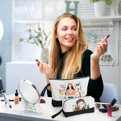 20 Pack Canvas Makeup Bags with Bottom - DIY Friendly Cosmetic Organizer Set - Black & L