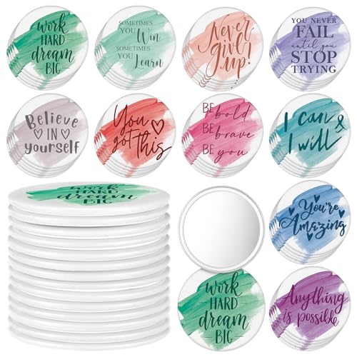 Kigley 50 Pcs International Women's Day for Women Inspirational Compact Mirrors Bulk Employee Appreciation Gifts Round Portable Pocket Mirror Makeup Mini Mirrors for Teacher Coworker Nurse