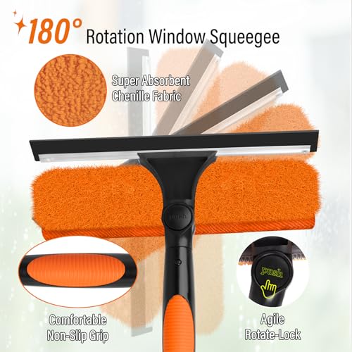 26FT Telescoping Window Cleaning Kit with 10.65in Squeegee & Replacement Pads - Adjustable Pole