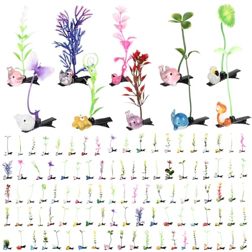 100 Pcs Rave Animal Hair Clips - Festival Sprout Hair Accessories Set - Colorful Party Clips - Animal & Plant Theme